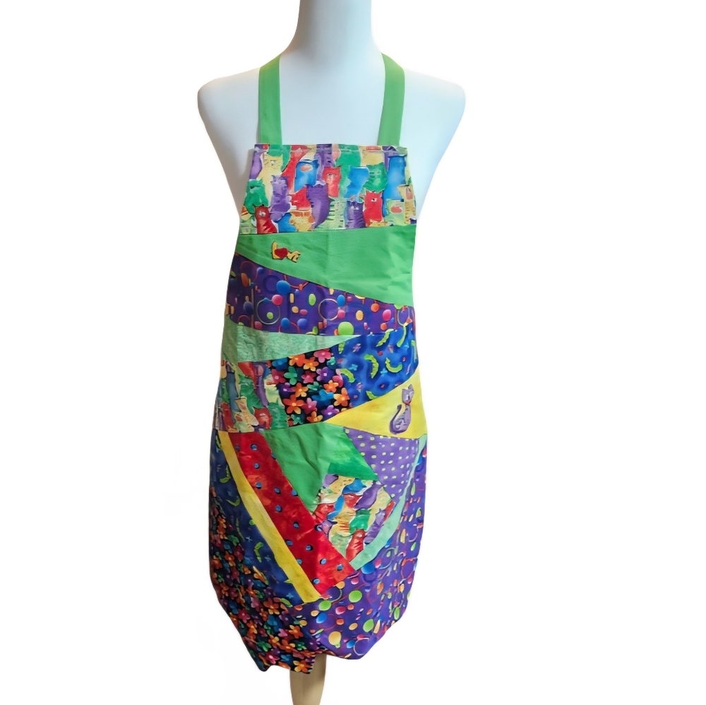 🇨🇦New, Handmade, Patchwork, Cat Lovers Colorful Apron
